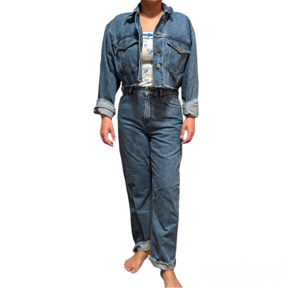 ASOS Denim Matching Set Cropped Jacket + High Rise Jeans Y2K